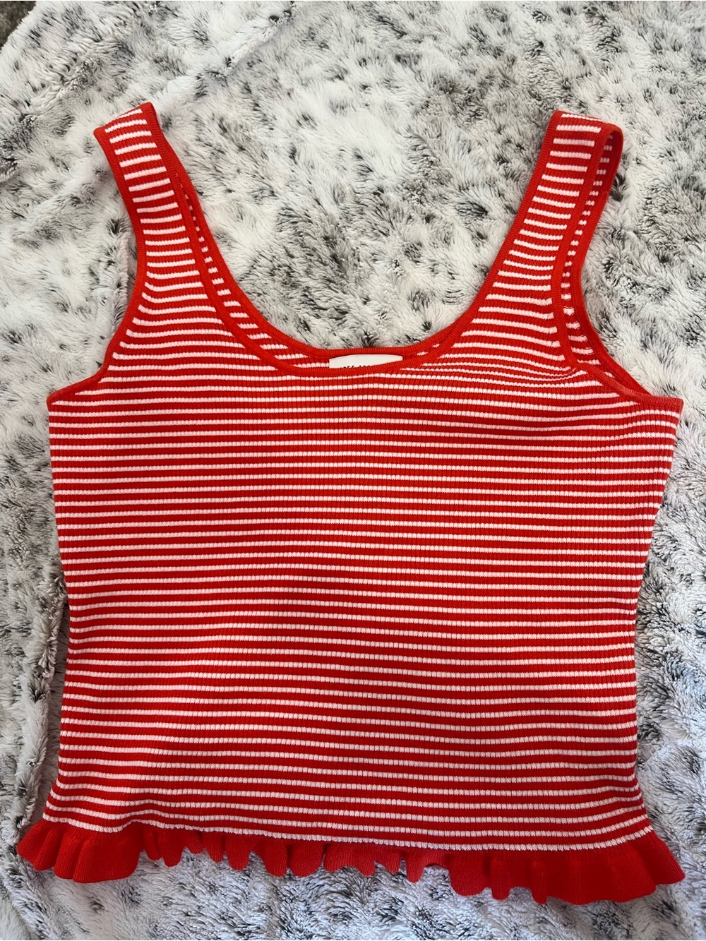 Striped Red & White Ruffle Hem Tank Top